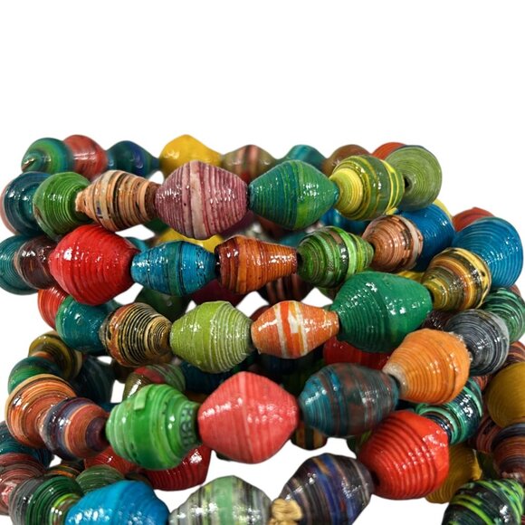 Handmade Recycled Paper Bead Coil Wrap Bracelet Rainbow Multicolor Boho - Picture 14 of 16